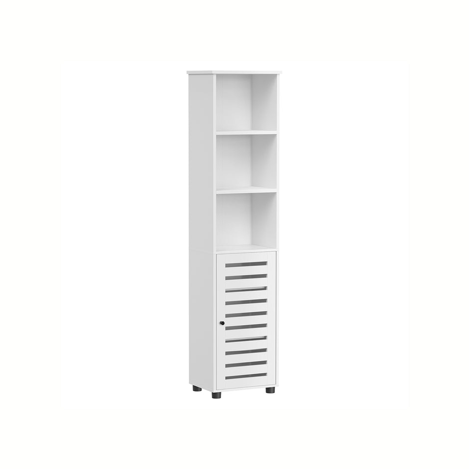 Floor Cabinet – Engineered Wood – Rustic Brown – Tall Design with Adjustable Shelves and Open Compartments