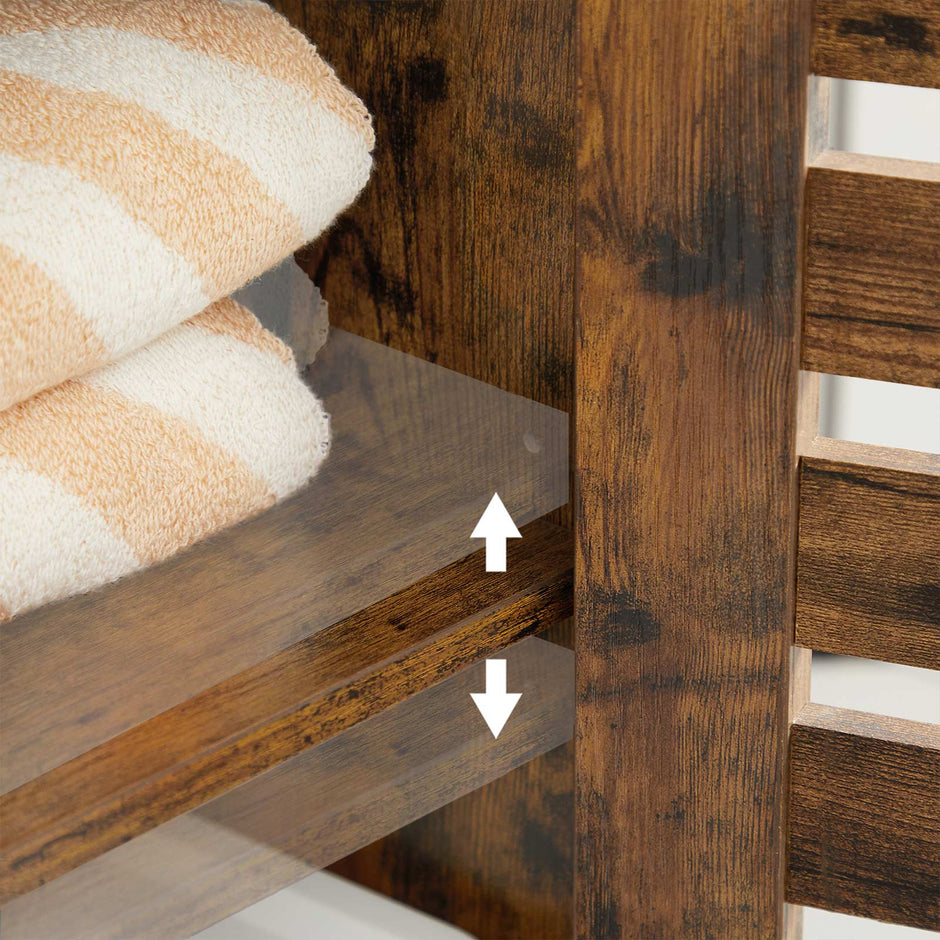 Floor Cabinet – Engineered Wood – Rustic Brown – Tall Design with Adjustable Shelves and Open Compartments