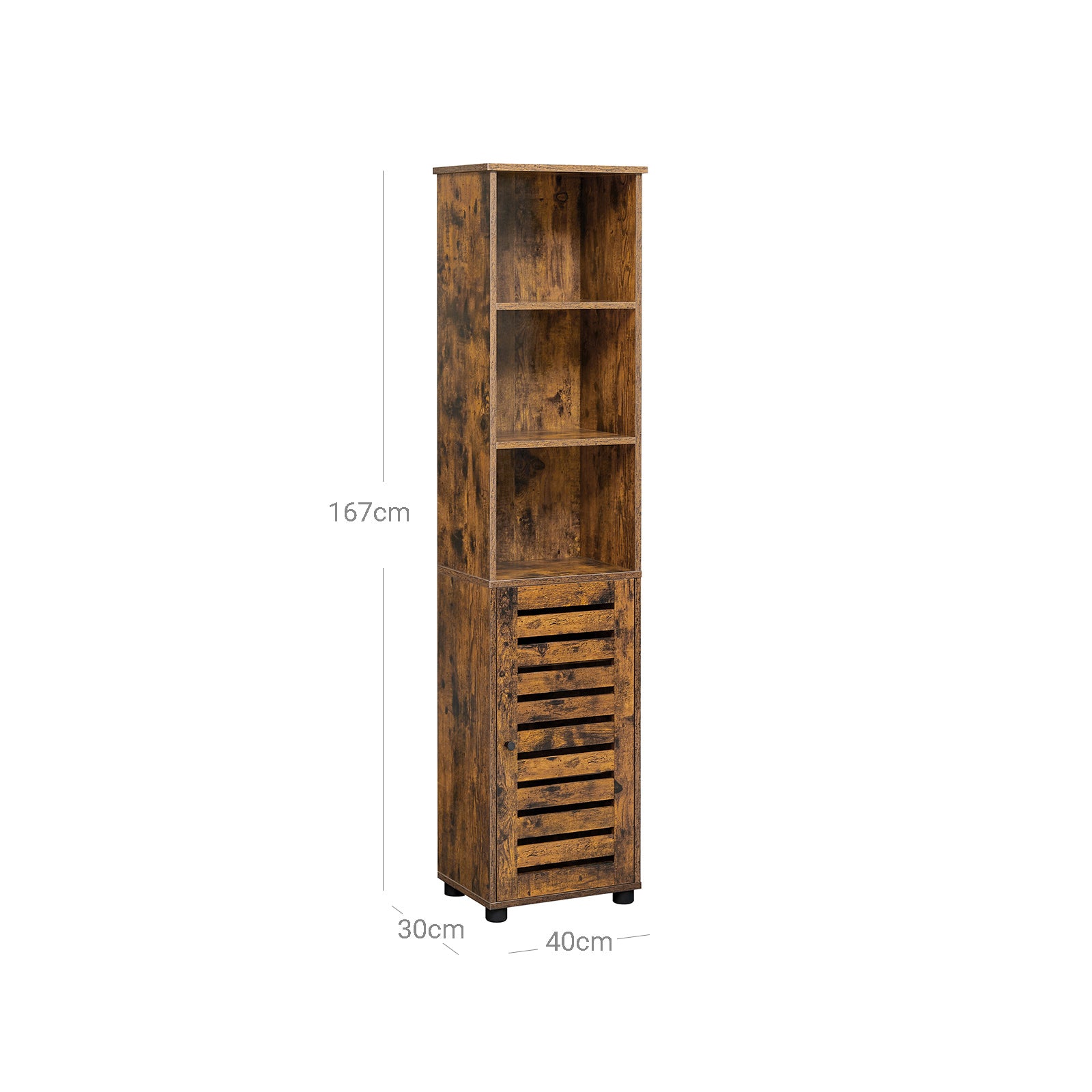 Floor Cabinet – Engineered Wood – Rustic Brown – Tall Design with Adjustable Shelves and Open Compartments
