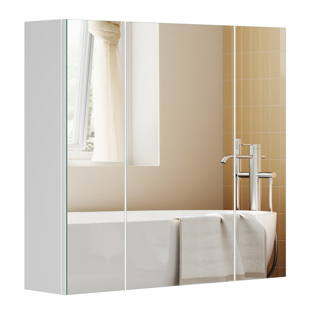 Wall-mounted Storage Cabinet – MDF – White – Three-Door with Mirrors and Adjustable Shelf