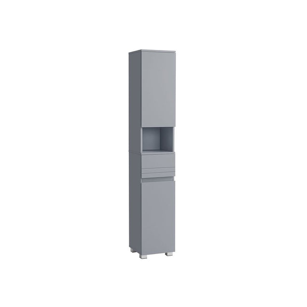 Tall Bathroom Cabinet – Wood – White – Sleek Design with Adjustable Shelves and Drawer