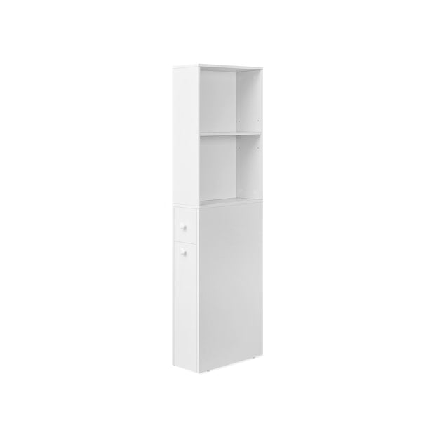 Tall Bathroom Cabinet – Wood – Classic White – Freestanding Slim Storage with Drawers and Adjustable Shelf