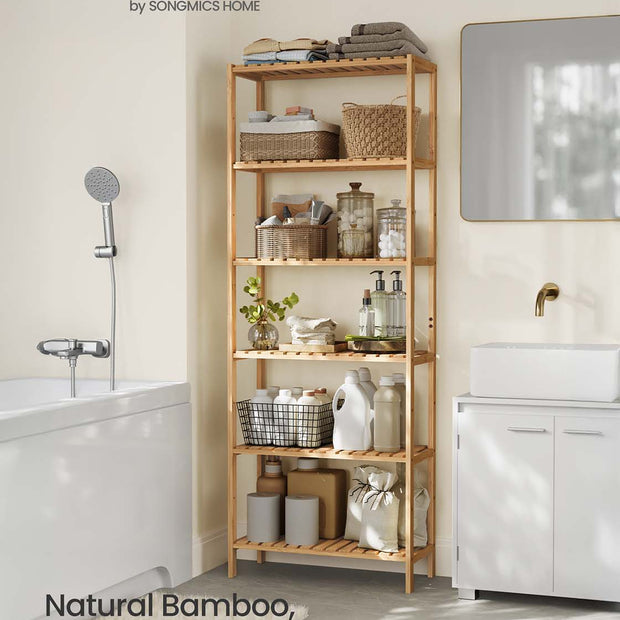 Bamboo Storage Shelf – Natural Beige – Six-Tier Multifunctional Unit