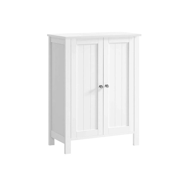 Freestanding Bathroom Cabinet – Wood – White – Double Door with Adjustable Shelves