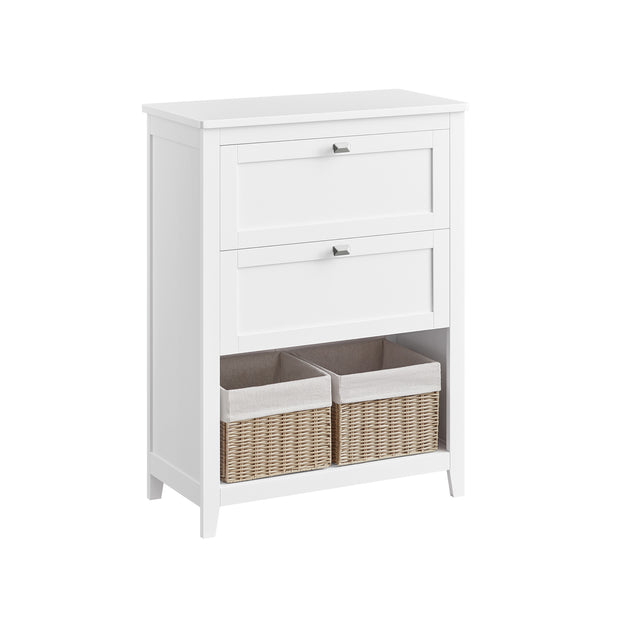 Bathroom Cabinet – Wood – Cloud White – 2 Drawers with Adjustable Dividers and 2 Baskets