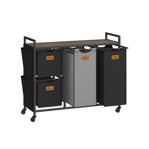 Laundry Hamper – Fabric – Chestnut Brown, Ink Black, Dove Grey – 4 Compartments, 150 L Capacity