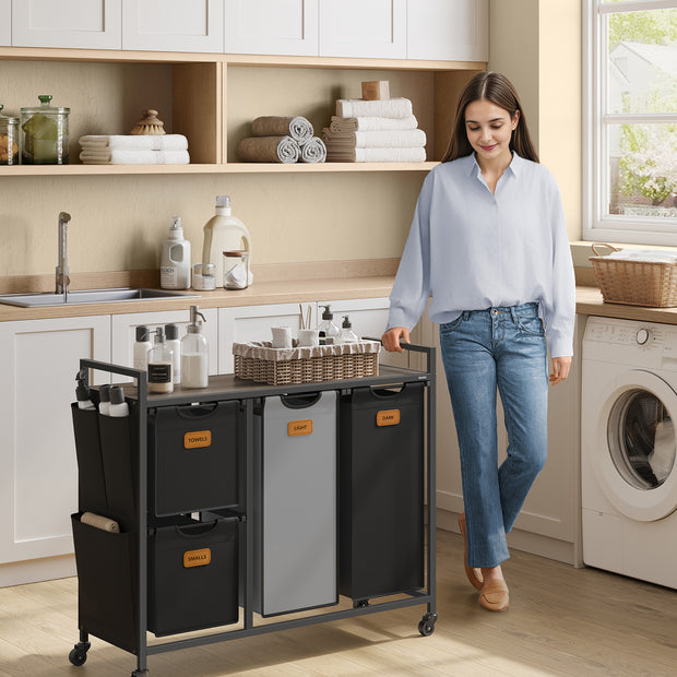 Laundry Hamper – Fabric – Chestnut Brown, Ink Black, Dove Grey – 4 Compartments, 150 L Capacity