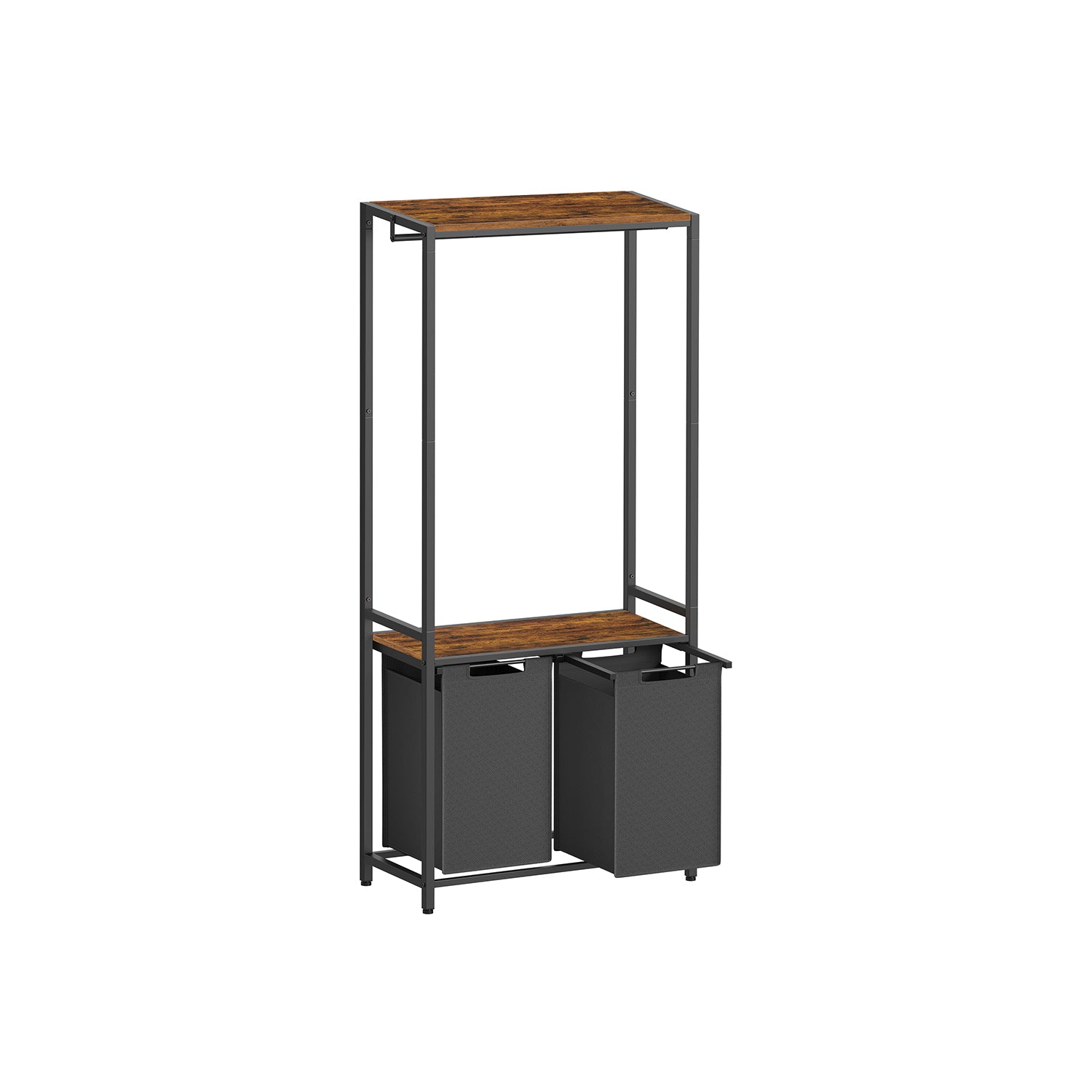 Laundry basket-with coat rack-2 compartments-vintage brown-classic black