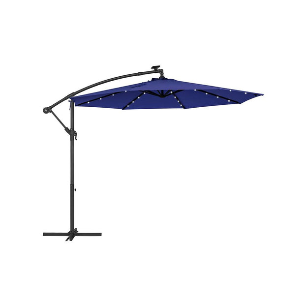 Cantilever Garden Parasol – Fabric – Red – Solar-Powered LED Lights, UPF 50+ Protection