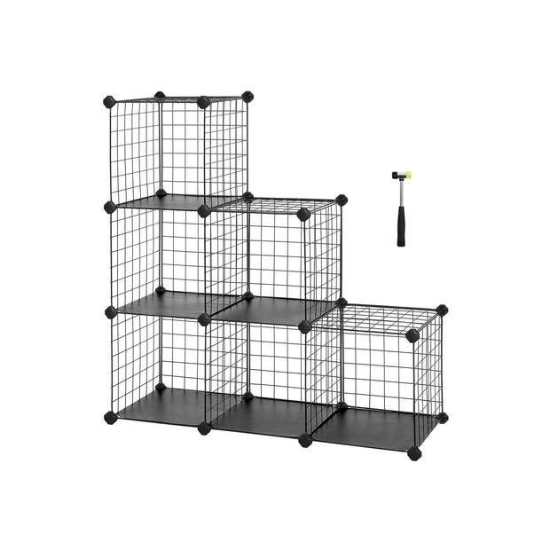 Storage Rack – Metal Wire – Black – Interlocking Design with Plastic Sheets