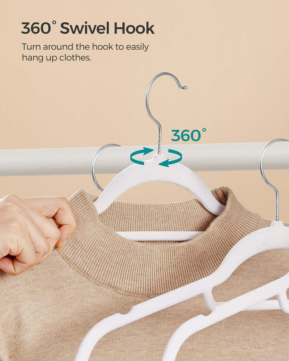 Ultra Thin Velvet Hangers – Velvet – Black – Space Saving Non-Slip Design with Tie Organizer and 360 Degree Swivel Hook, 20 Pack