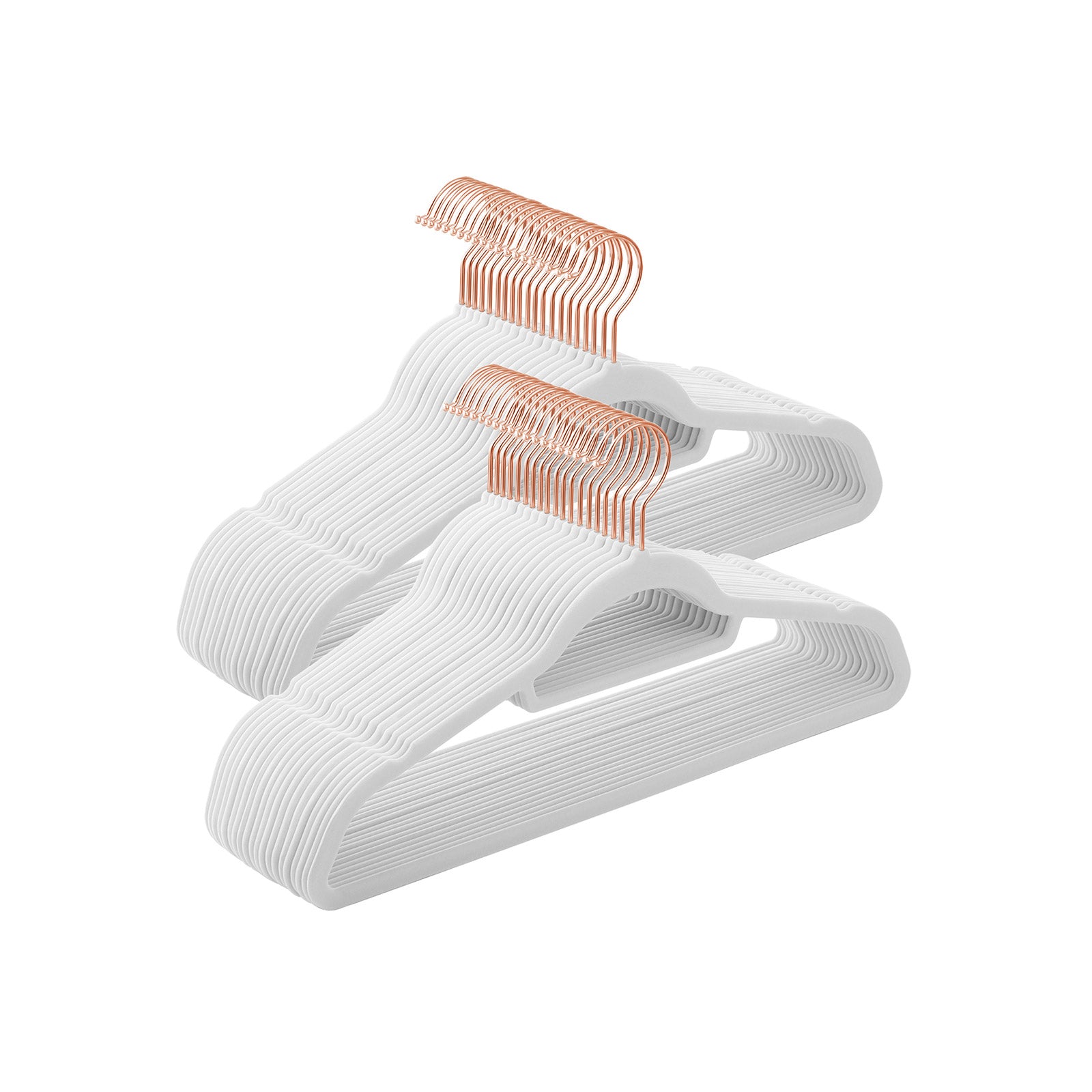 Non-Slip Velvet Clothes Hangers – White – 50 Pack – Space Saving Design with Rose Gold Swivel Hook