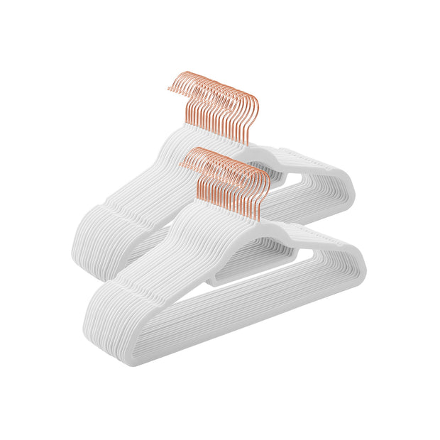 Non-Slip Velvet Clothes Hangers – White – 50 Pack – Space Saving Design with Rose Gold Swivel Hook