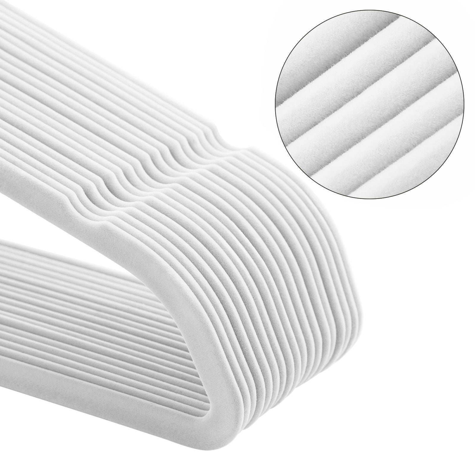 Non-Slip Velvet Clothes Hangers – White – 50 Pack – Space Saving Design with Rose Gold Swivel Hook