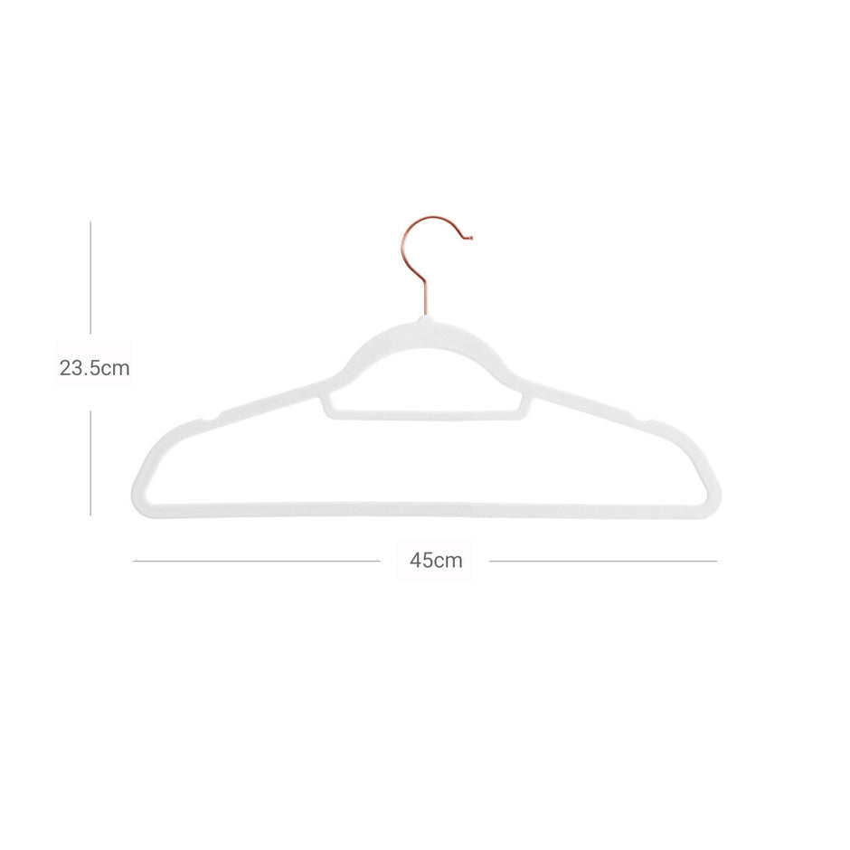 Non-Slip Velvet Clothes Hangers – White – 50 Pack – Space Saving Design with Rose Gold Swivel Hook