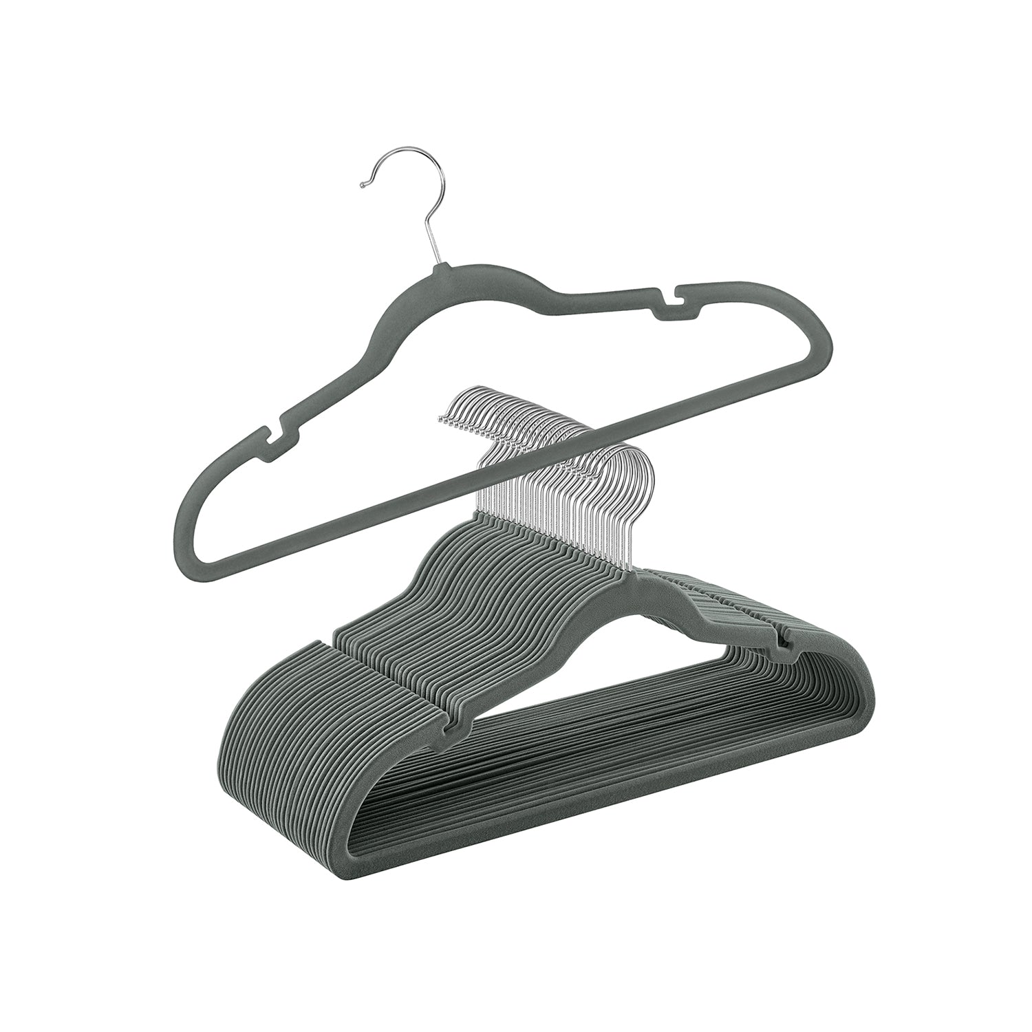 30-Pack Velvet Hangers – Velvet – Grey – Non-Slip with Shoulder Notches and Trouser Bar