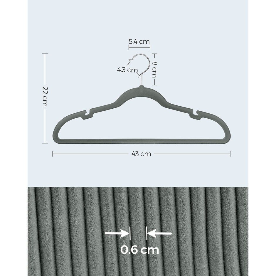 30-Pack Velvet Hangers – Velvet – Grey – Non-Slip with Shoulder Notches and Trouser Bar