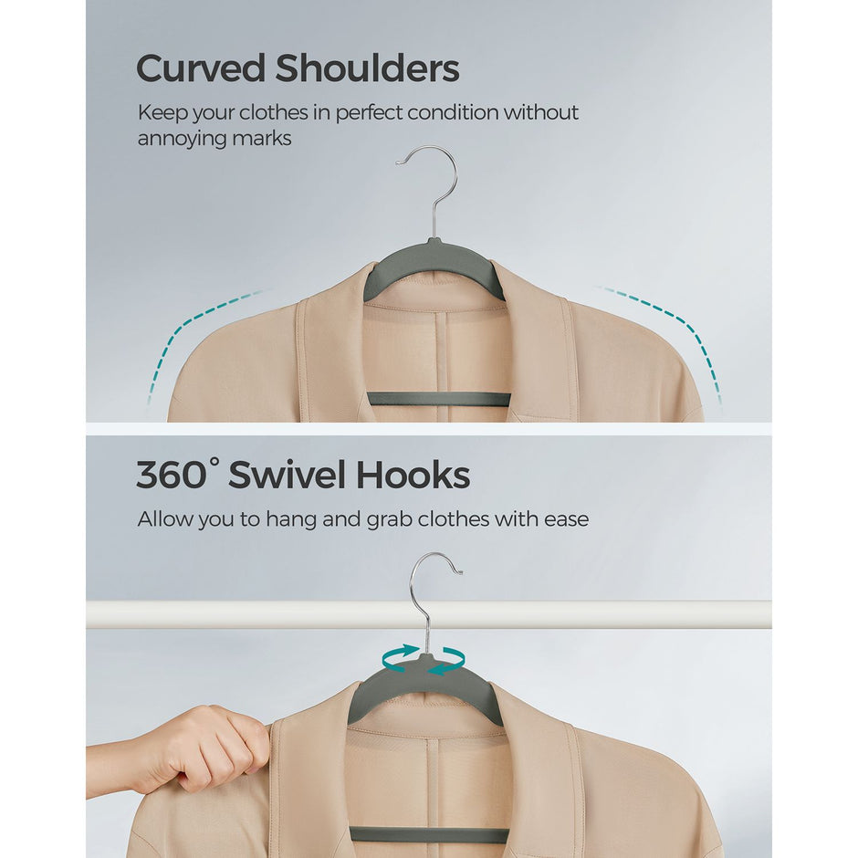 30-Pack Velvet Hangers – Velvet – Grey – Non-Slip with Shoulder Notches and Trouser Bar