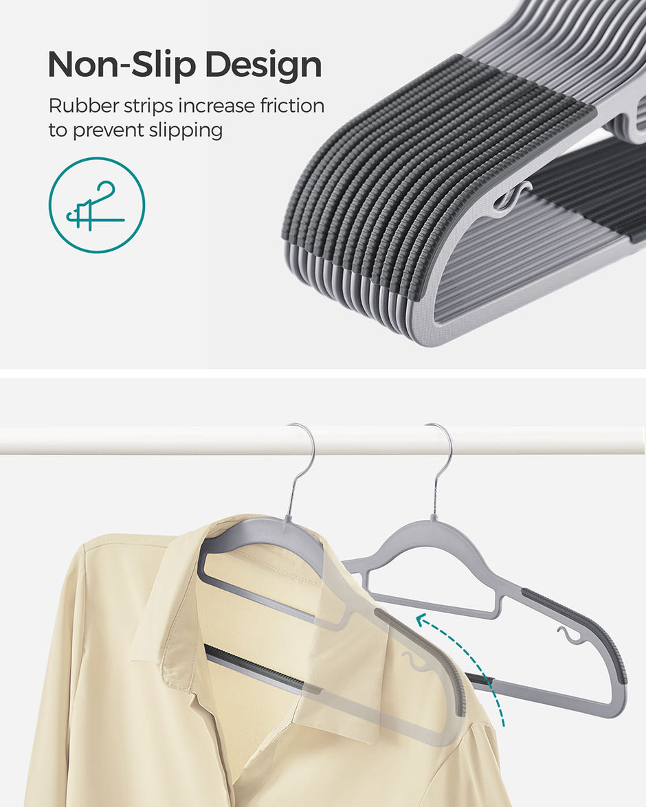 Heavy Duty Plastic Hangers – Non-Slip Design – Grey – 360° Swivel Hook, Space-Saving, 30 Pack