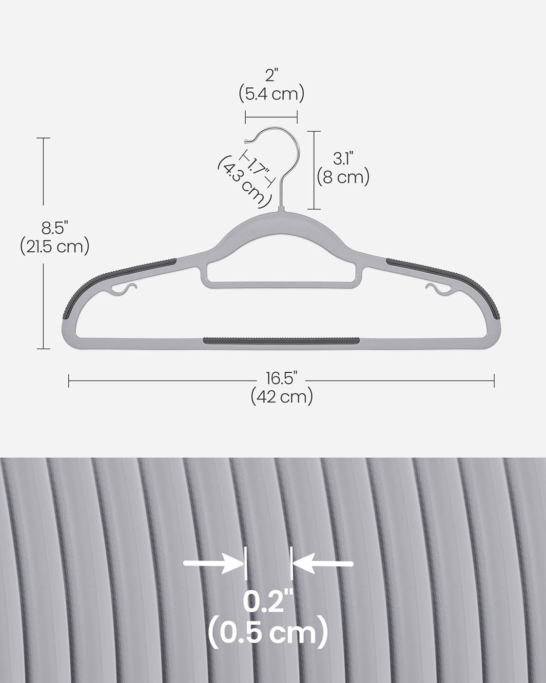 Heavy Duty Plastic Hangers – Non-Slip Design – Grey – 360° Swivel Hook, Space-Saving, 30 Pack