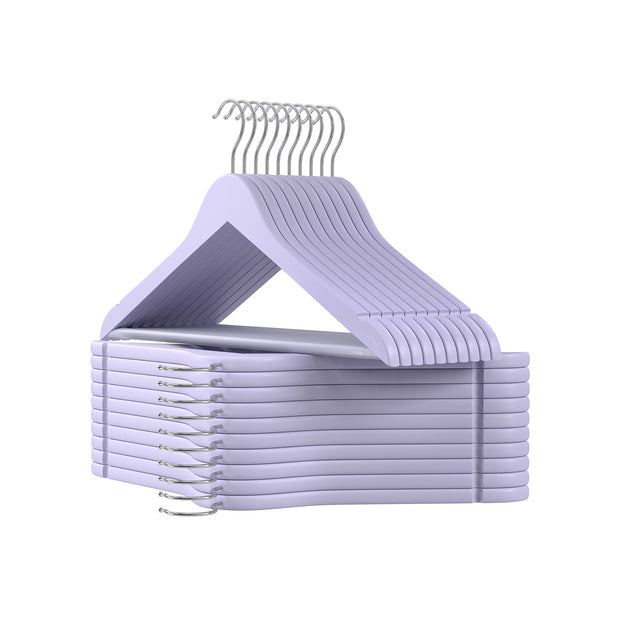 Wooden Hangers – Wood – White – Pack of 50 with Anti-Slip Sleeve and Metal Hook