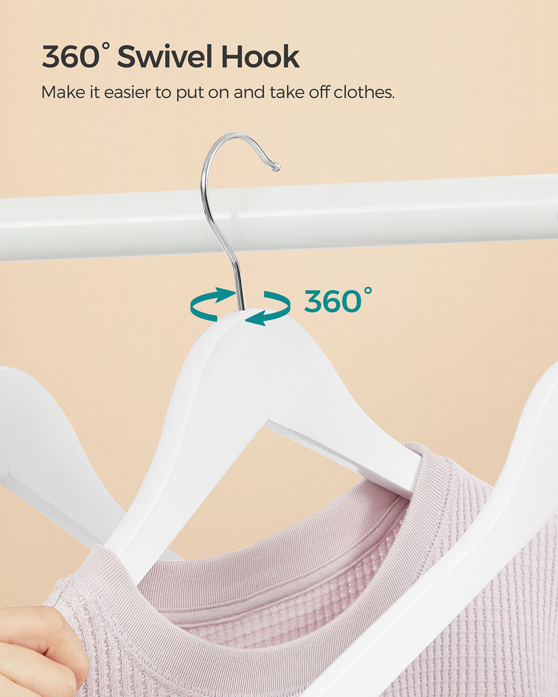 Wooden Hangers – Wood – White – Pack of 50 with Anti-Slip Sleeve and Metal Hook
