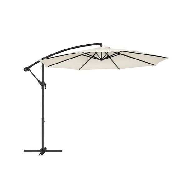 Cantilever Garden Parasol – Fabric – Grey – 3 m with Crank and Base, UPF 50+ Sunshade