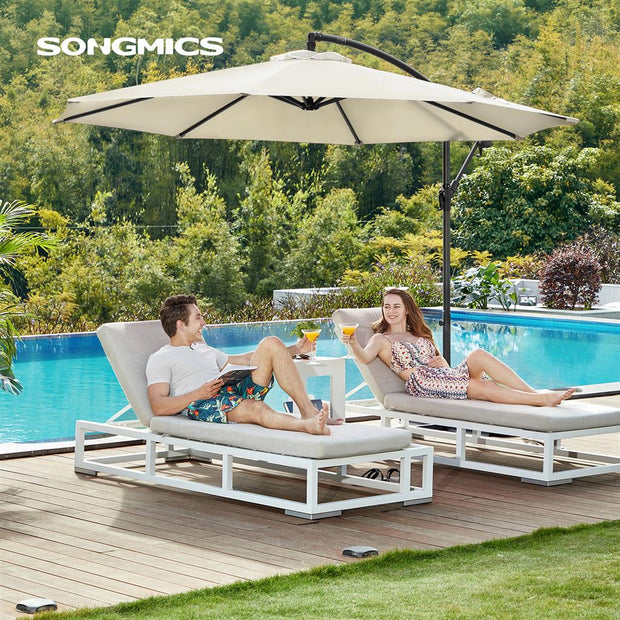 Cantilever Garden Parasol – Fabric – Grey – 3 m with Crank and Base, UPF 50+ Sunshade