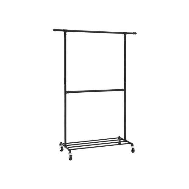 Double Rod Garment Rack – Metal – Black – Heavy Duty with Wheels, 110 Kg Capacity