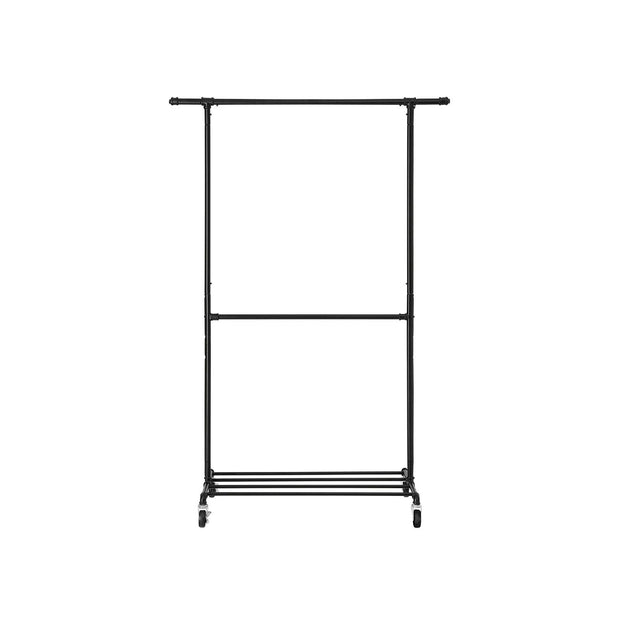 Double Rod Garment Rack – Metal – Black – Heavy Duty with Wheels, 110 Kg Capacity