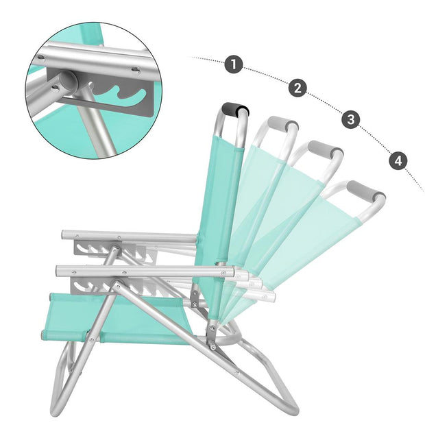 Folding Beach Chair – Breathable Fabric – Blue – 4-Position Reclining Backrest