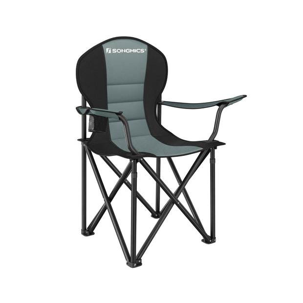 Foldable Camping Chair – Fabric – Black and Grey – Max. Load Capacity 250 kg with Cup Holder