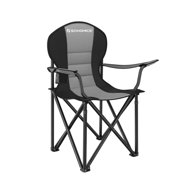 Foldable Camping Chair – Fabric – Black and Grey – Max. Load Capacity 250 kg with Cup Holder