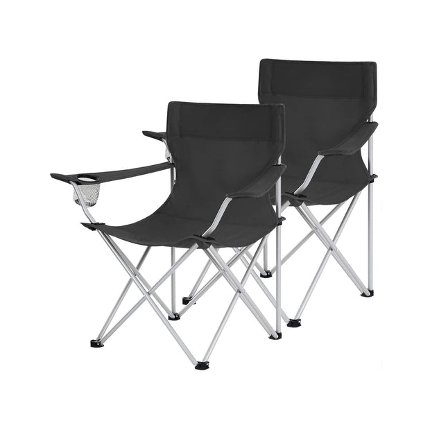 Set of 2 Folding Camping Chairs – Fabric – Dark Blue – Portable with Armrests and Cup Holder