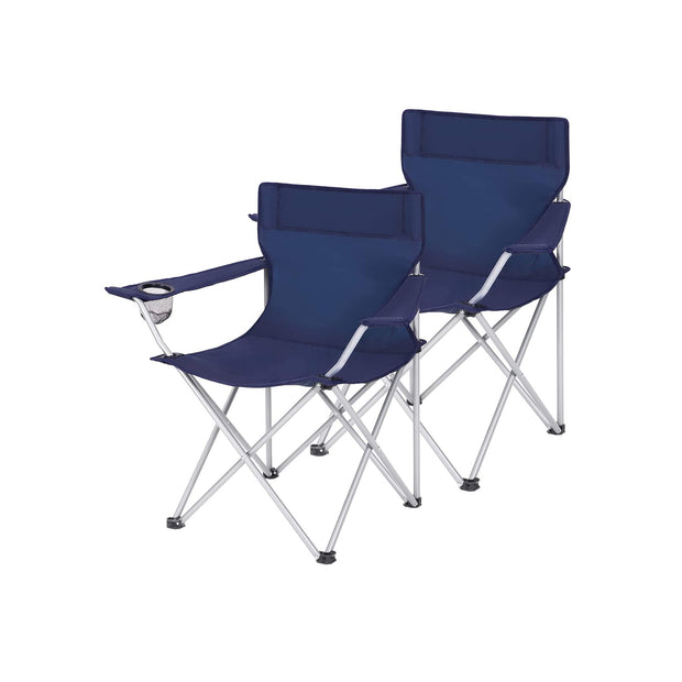 Set of 2 Folding Camping Chairs – Fabric – Dark Blue – Portable with Armrests and Cup Holder