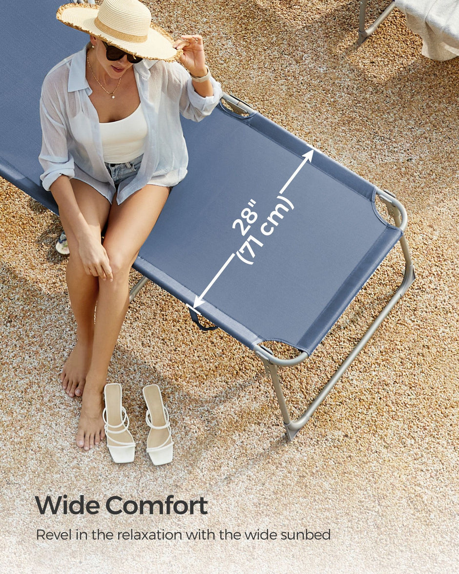 Folding Sun Lounger – Fabric – Misty Blue – Adjustable Backrest with Sunshade