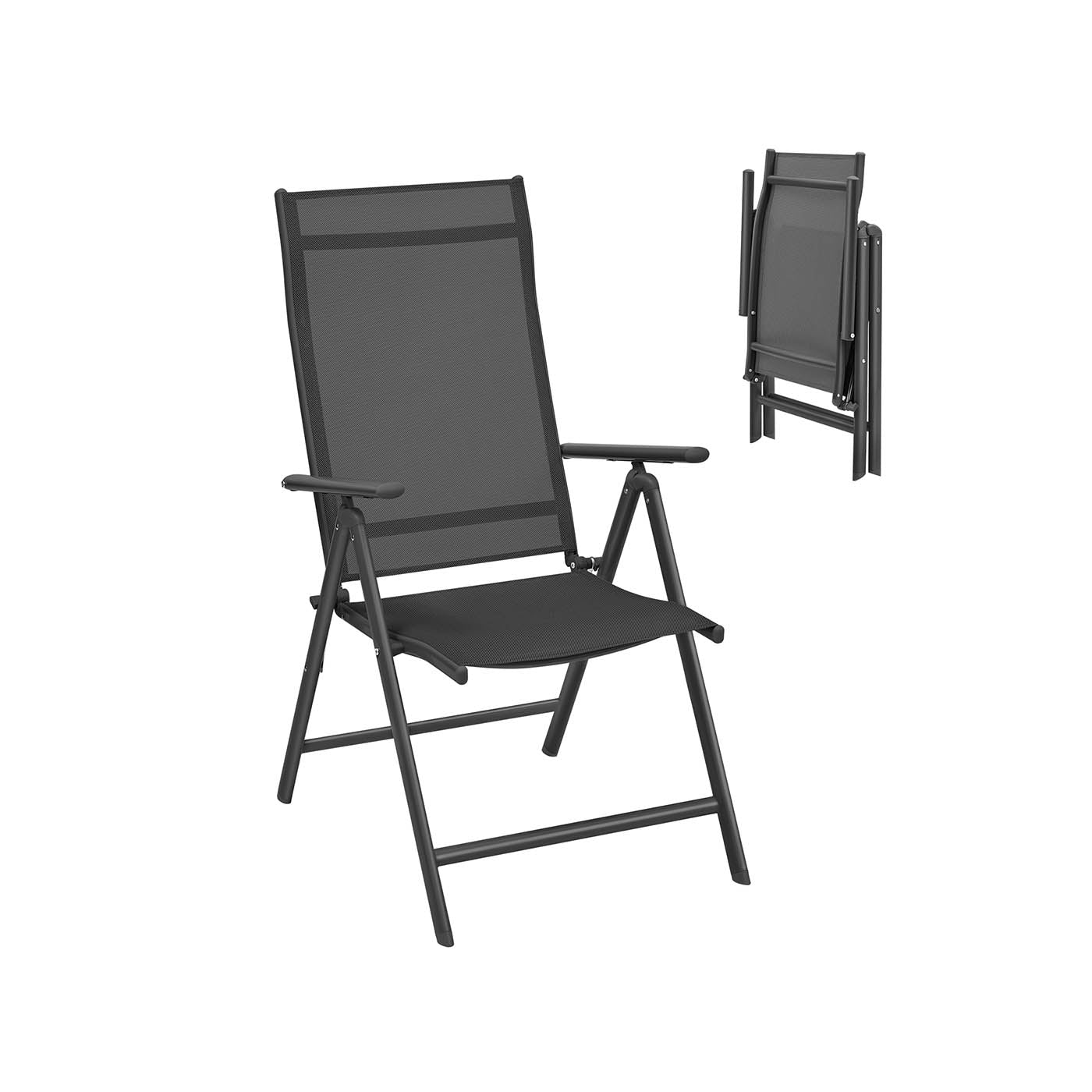 Folding Garden Chair – Durable Aluminum – Grey – 8-Angle Reclining Backrest, Max. Capacity 150 kg
