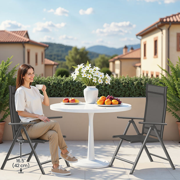 Folding Garden Chair – Durable Aluminum – Grey – 8-Angle Reclining Backrest, Max. Capacity 150 kg