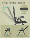 Folding Garden Chair – Durable Aluminum – Grey – 8-Angle Reclining Backrest, Max. Capacity 150 kg