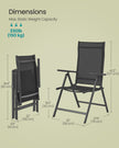 Folding Garden Chair – Durable Aluminum – Grey – 8-Angle Reclining Backrest, Max. Capacity 150 kg