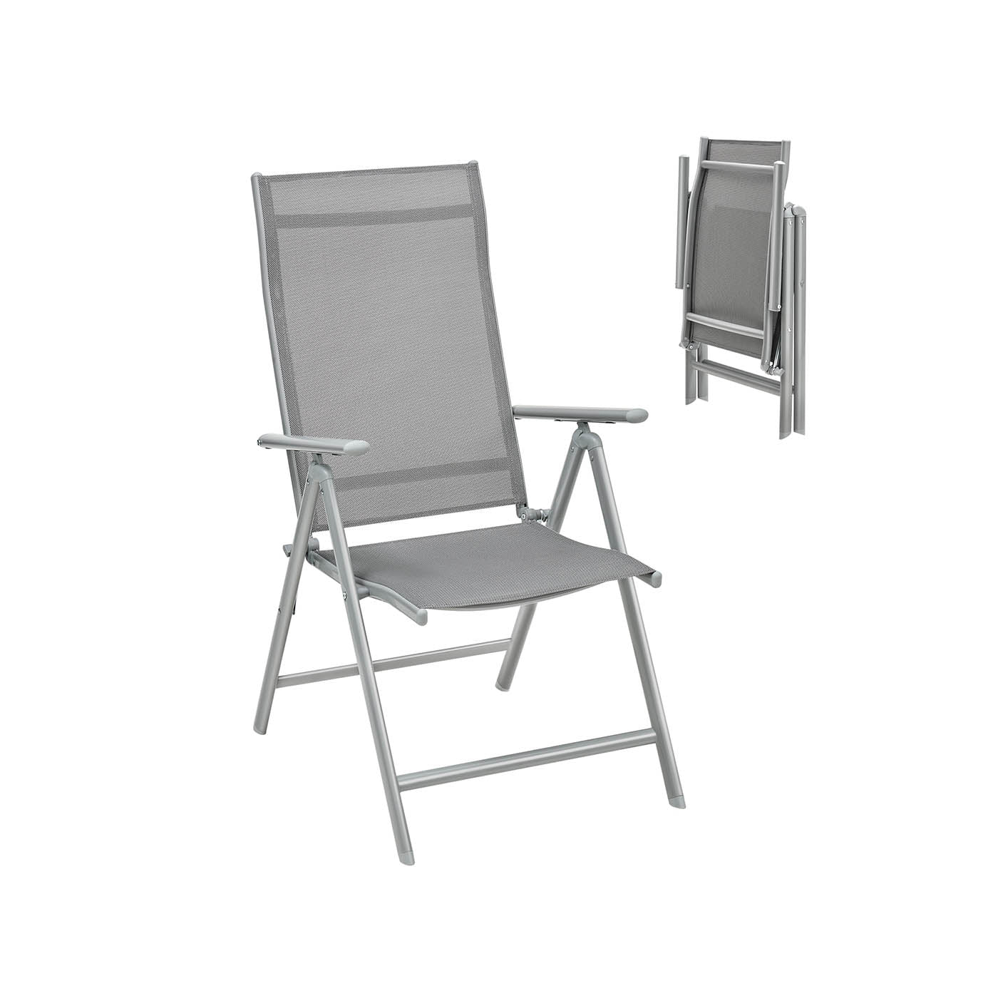 Folding Garden Chair – Aluminum – Grey – 8-Angle Reclining Backrest, Max Capacity 150 kg