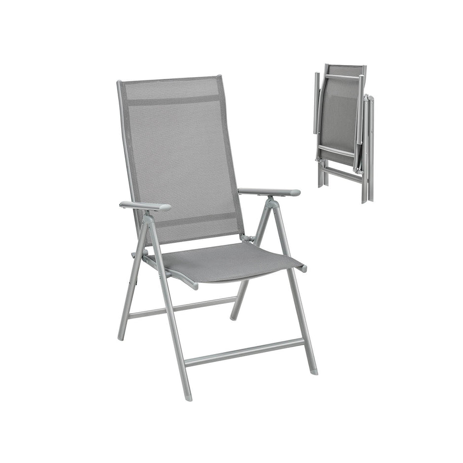 Folding Garden Chair – Aluminum – Grey – 8-Angle Reclining Backrest, Max Capacity 150 kg