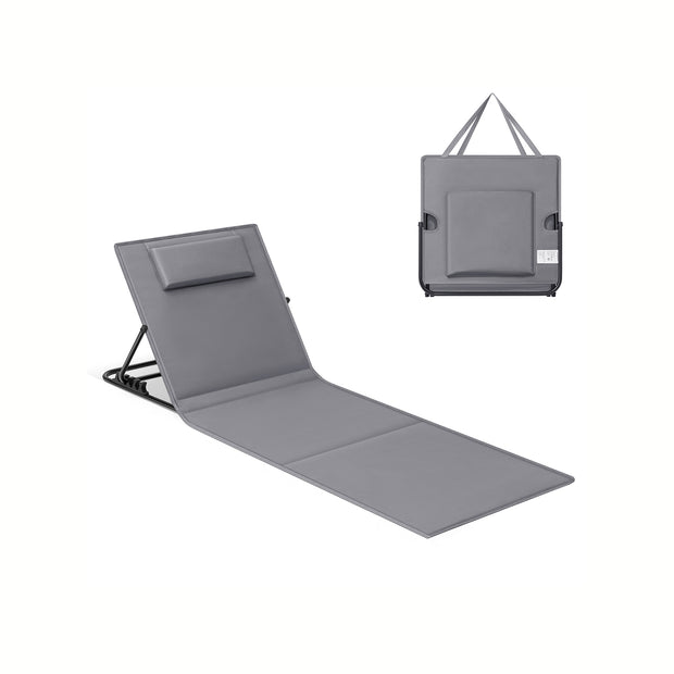 Folding Beach Sunlounger – Lightweight Fabric – Slate Grey – Portable with Reclining Backrest and Handle