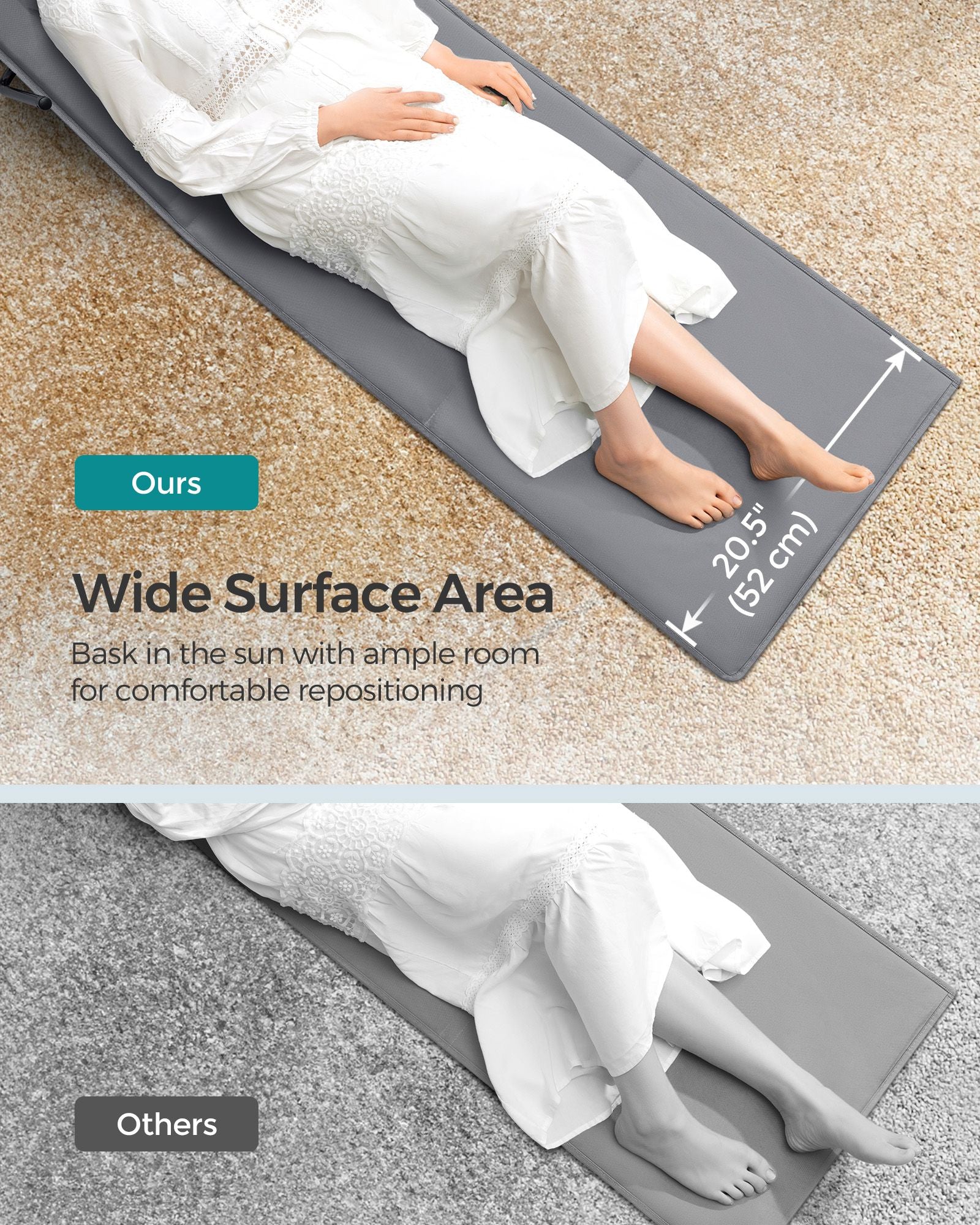 Folding Beach Sunlounger – Lightweight Fabric – Slate Grey – Portable with Reclining Backrest and Handle