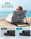 Folding Beach Sunlounger – Lightweight Fabric – Slate Grey – Portable with Reclining Backrest and Handle