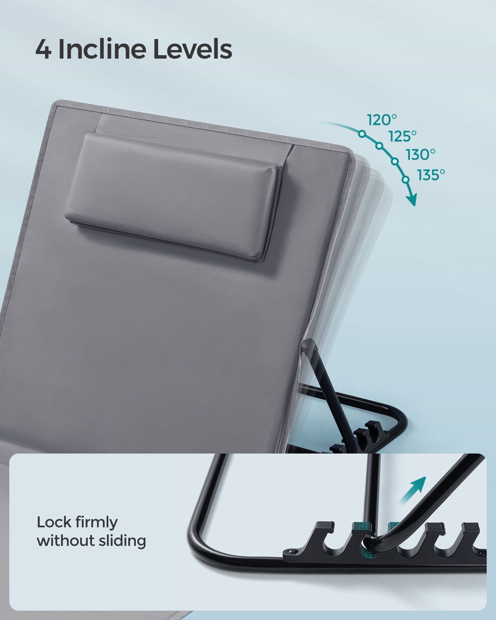 Folding Beach Sunlounger – Lightweight Fabric – Slate Grey – Portable with Reclining Backrest and Handle