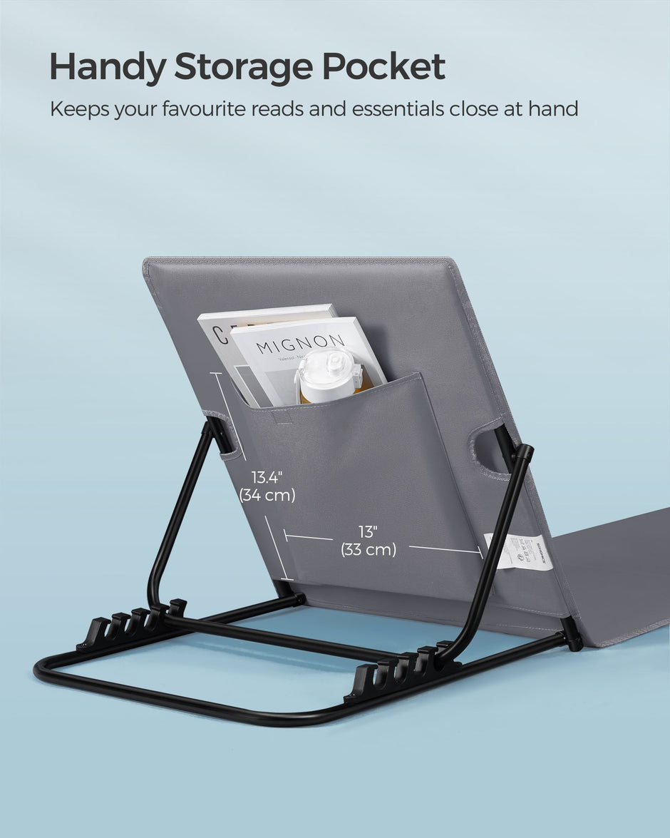 Folding Beach Sunlounger – Lightweight Fabric – Slate Grey – Portable with Reclining Backrest and Handle