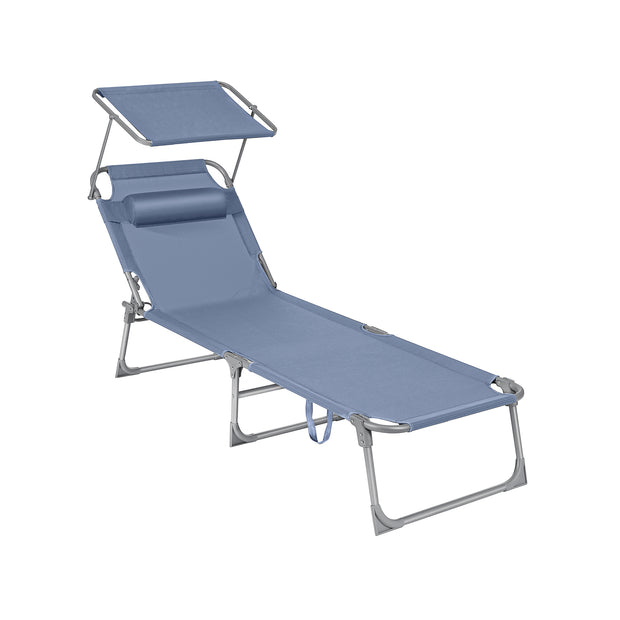 Sun Lounger – Metal and Fabric – Taupe – Adjustable Backrest with Headrest and Sunshade