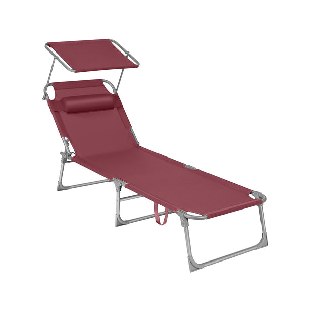 Sun Lounger – Metal and Fabric – Taupe – Adjustable Backrest with Headrest and Sunshade