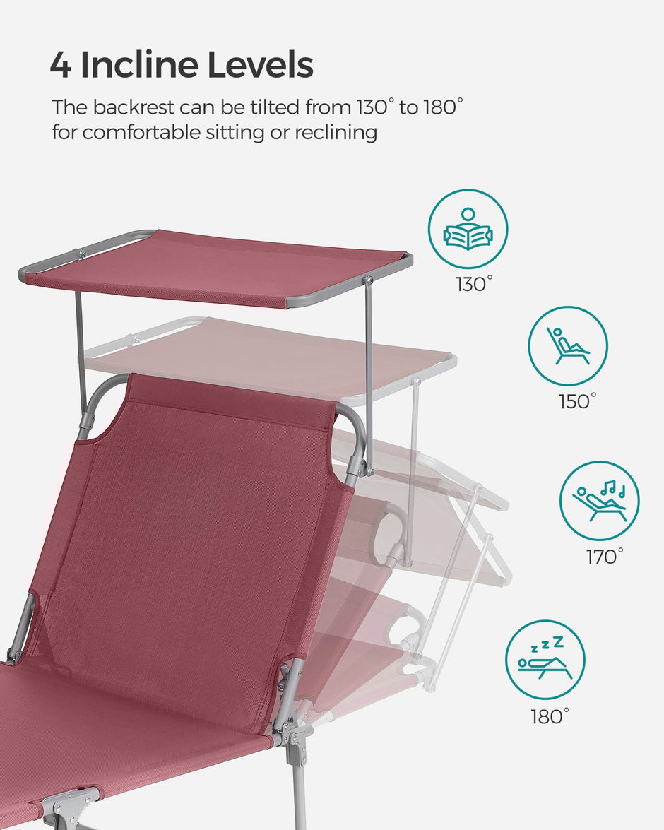 Sun Lounger – Metal and Fabric – Taupe – Adjustable Backrest with Headrest and Sunshade